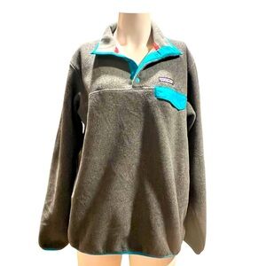 Patagonia Synchilla Snap-T Fleece Pullover Jacket Logo Gray Teal Women’s Sz L